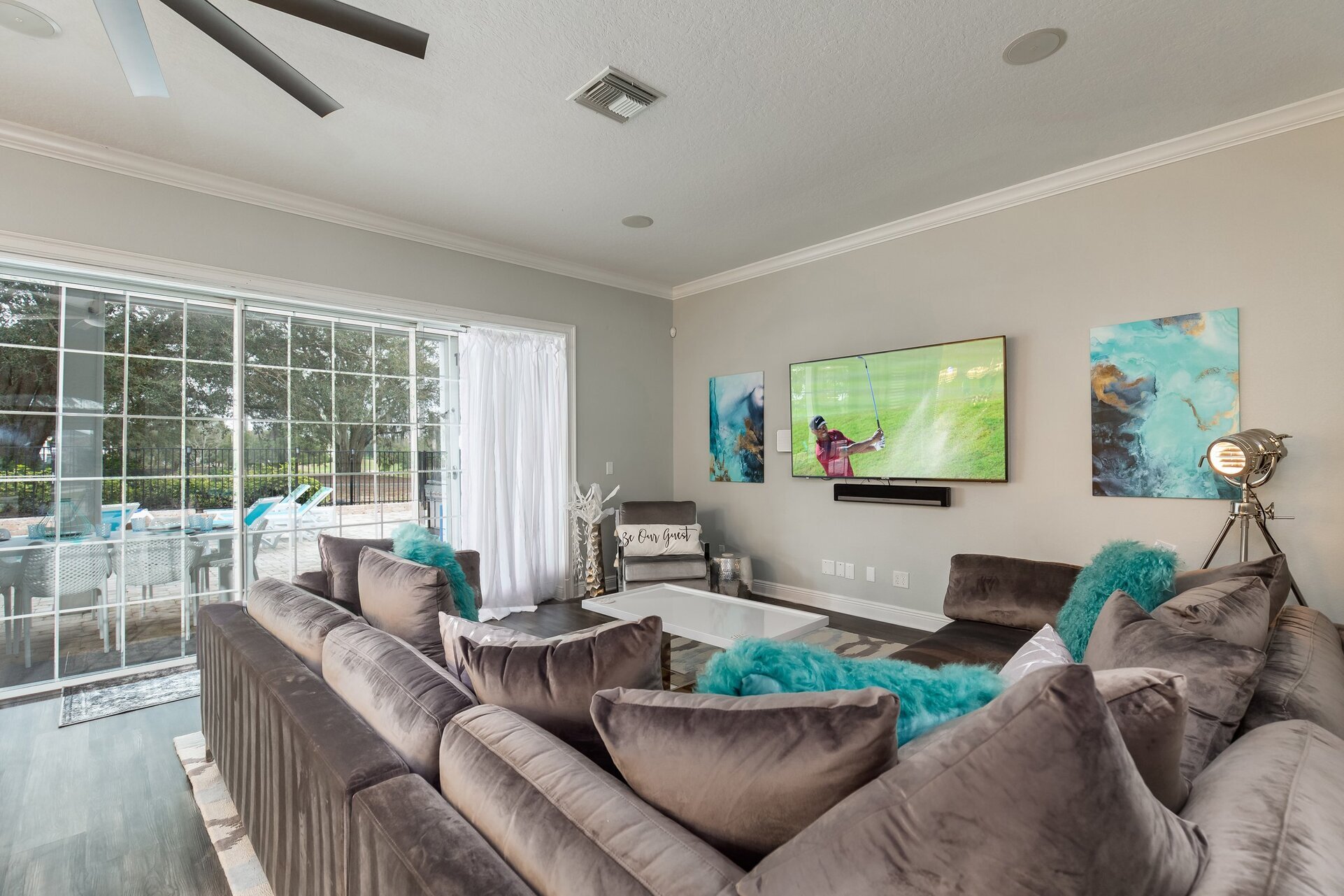 Watch a show on your own 75 inch TV, with Apple TV, upgraded cable package and Sonos sound