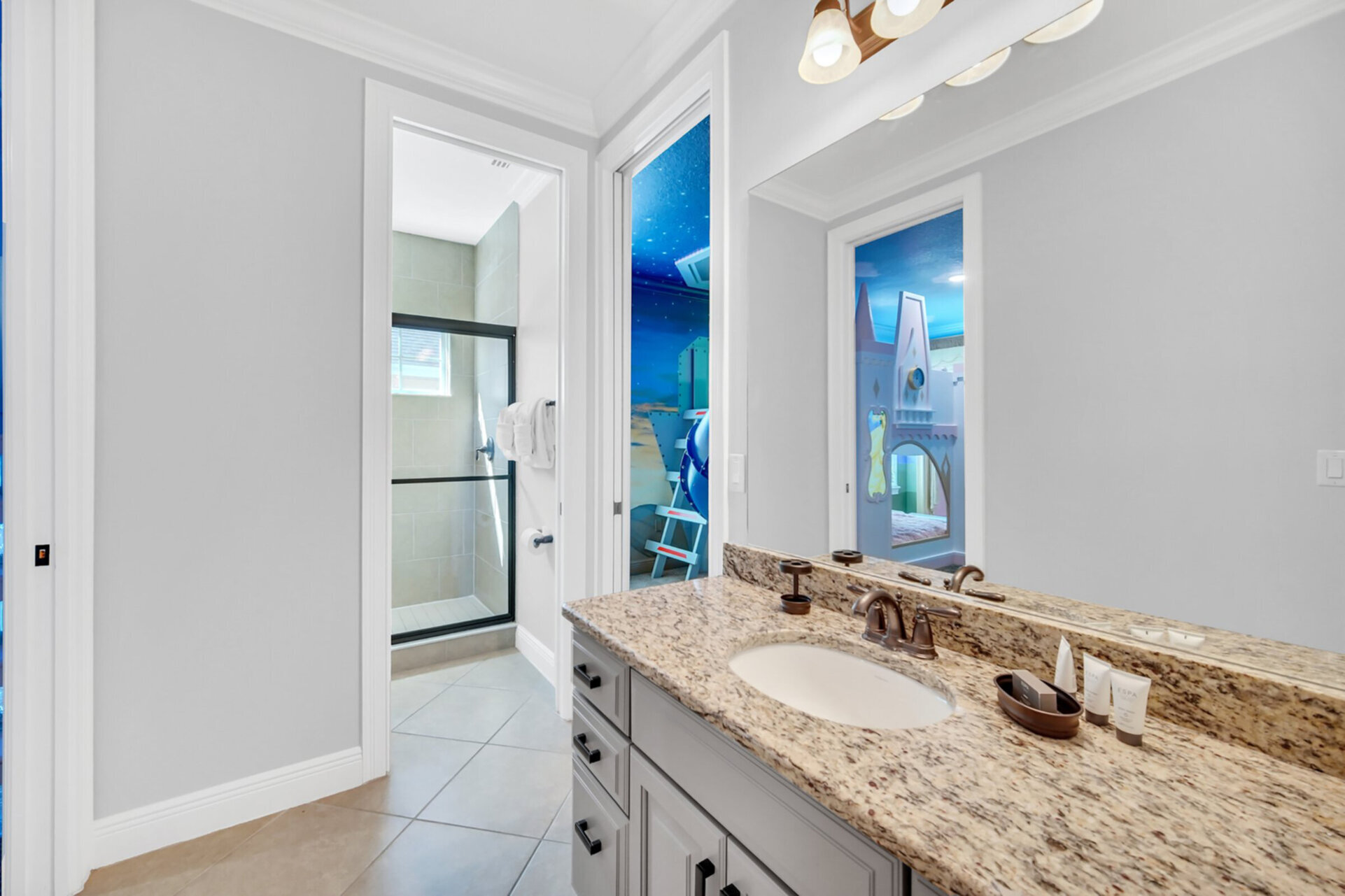 Jack-N-Jill bathroom that joins both upstairs kids rooms