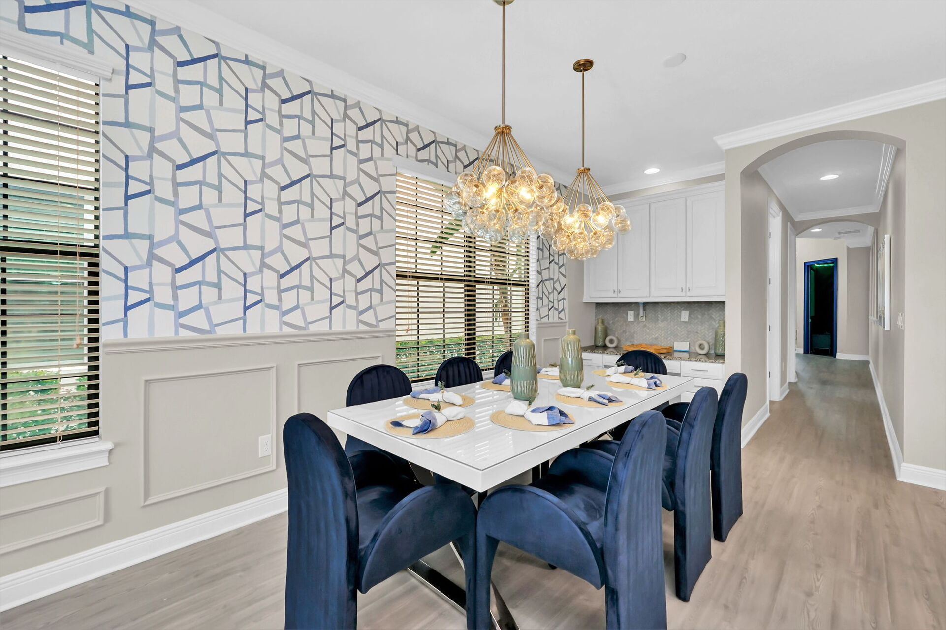 Beautiful modern dining table with seating for 8