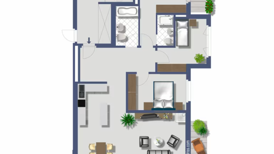 Geräumige 3-Zimmer-Wohnung mit Balkon in Zermatt, Wohnung 1238